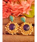 Designer Onyx Stone Gold Plated Golden Pearl Dangler Jhumka Stud Earrings