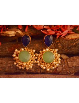 Designer Onyx Stone Gold Plated Golden Pearl Dangler Jhumka Stud Earrings 1
