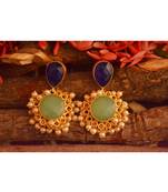 Designer Onyx Stone Gold Plated Golden Pearl Dangler Jhumka Stud Earrings