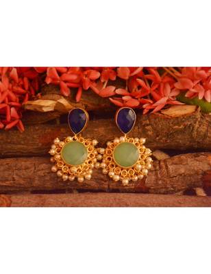 Designer Onyx Stone Gold Plated Golden Pearl Dangler Jhumka Stud Earrings 2