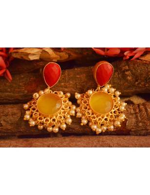 Designer Onyx Stone Gold Plated Golden Pearl Dangler Jhumka Stud Earrings 1
