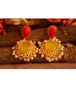Designer Onyx Stone Gold Plated Golden Pearl Dangler Jhumka Stud Earrings