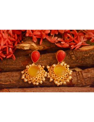 Designer Onyx Stone Gold Plated Golden Pearl Dangler Jhumka Stud Earrings 2