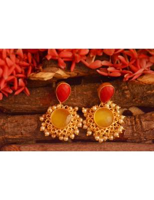 Designer Onyx Stone Gold Plated Golden Pearl Dangler Jhumka Stud Earrings 3