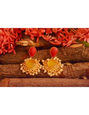 Designer Onyx Stone Gold Plated Golden Pearl Dangler Jhumka Stud Earrings 4