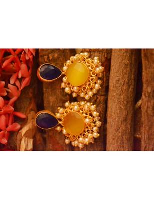 Designer Onyx Stone Gold Plated Golden Pearl Dangler Jhumka Stud Earrings 2
