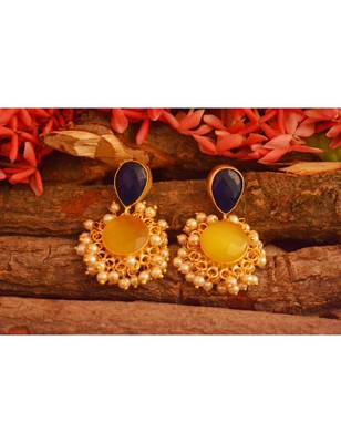 Designer Onyx Stone Gold Plated Golden Pearl Dangler Jhumka Stud Earrings 1