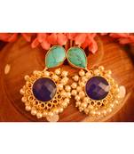 Designer Onyx Stone Gold Plated Golden Pearl Dangler Jhumka Stud Earrings