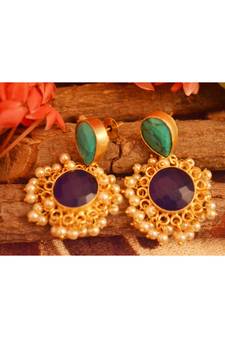 Designer Onyx Stone Gold Plated Golden Pearl Dangler Jhumka Stud Earrings