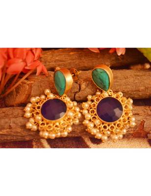 Designer Onyx Stone Gold Plated Golden Pearl Dangler Jhumka Stud Earrings 1