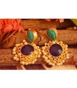Designer Onyx Stone Gold Plated Golden Pearl Dangler Jhumka Stud Earrings