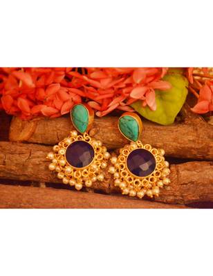 Designer Onyx Stone Gold Plated Golden Pearl Dangler Jhumka Stud Earrings 2