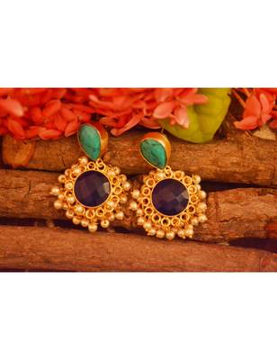 Designer Onyx Stone Gold Plated Golden Pearl Dangler Jhumka Stud Earrings 3