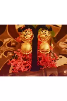 Designer Golden Gold Plated Filigree Jali Work Bird Sparrow Earrings