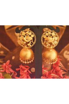 Designer Golden Gold Plated Filigree Jali Work Bird Sparrow Earrings