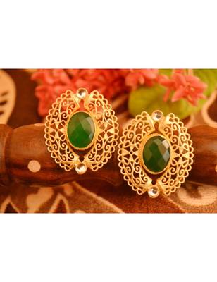 Designer Onyx Stone Gold Plated Golden Kundan Stones Stud Earrings 1