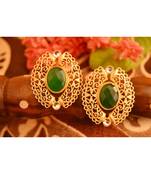 Designer Onyx Stone Gold Plated Golden Kundan Stones Stud Earrings