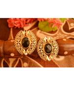 Designer Onyx Stone Gold Plated Golden Kundan Stones Stud Earrings