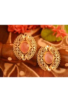 Designer Onyx Stone Gold Plated Golden Kundan Stones Stud Earrings