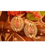 Designer Onyx Stone Gold Plated Golden Kundan Stones Stud Earrings