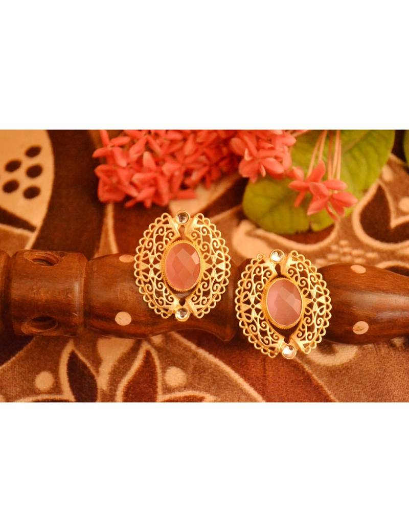 Designer Onyx Stone Gold Plated Golden Kundan Stones Stud Earrings