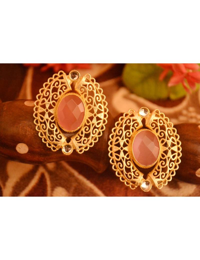 Designer Onyx Stone Gold Plated Golden Kundan Stones Stud Earrings