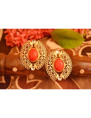 Designer Onyx Stone Gold Plated Golden Kundan Stones Stud Earrings 1