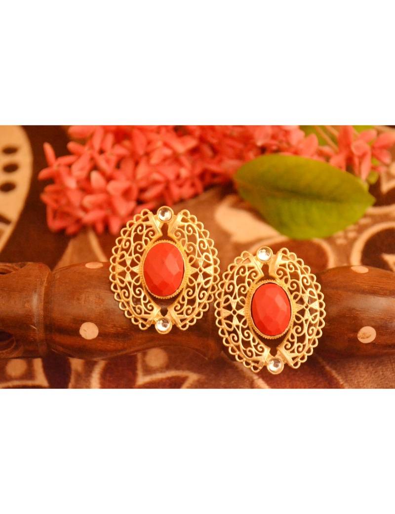 Designer Onyx Stone Gold Plated Golden Kundan Stones Stud Earrings