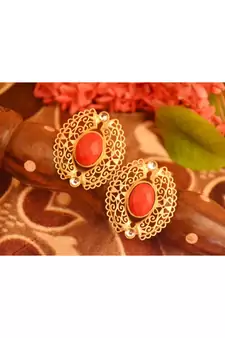 Designer Onyx Stone Gold Plated Golden Kundan Stones Stud Earrings