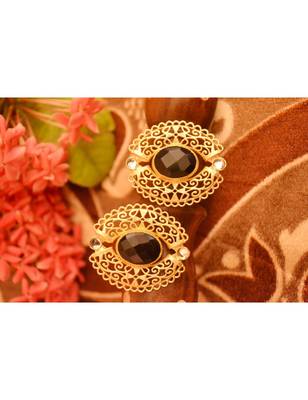 Designer Onyx Stone Gold Plated Golden Kundan Stones Stud Earrings 1