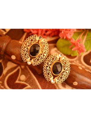 Designer Onyx Stone Gold Plated Golden Kundan Stones Stud Earrings 2