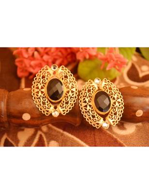 Designer Onyx Stone Gold Plated Golden Kundan Stones Stud Earrings 3