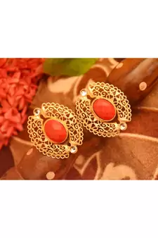 Designer Onyx Stone Gold Plated Golden Kundan Stones Stud Earrings