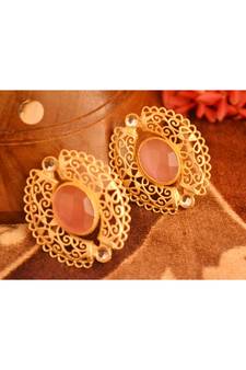 Designer Onyx Stone Gold Plated Golden Kundan Stones Stud Earrings