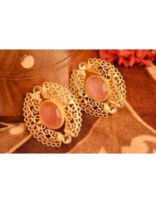 Designer Onyx Stone Gold Plated Golden Kundan Stones Stud Earrings 1