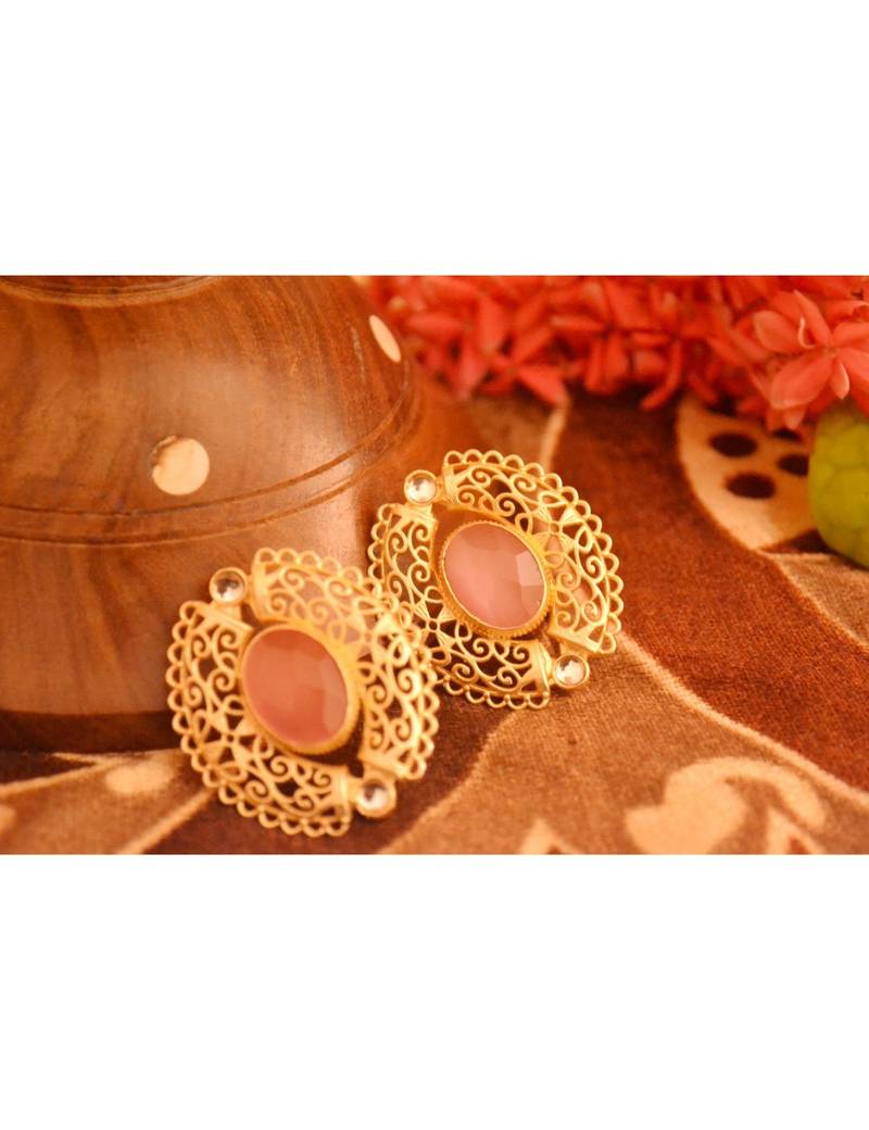 Designer Onyx Stone Gold Plated Golden Kundan Stones Stud Earrings
