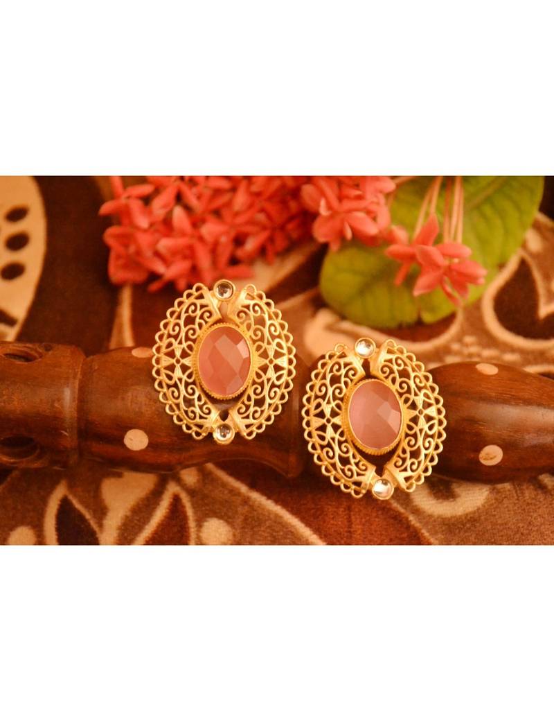 Designer Onyx Stone Gold Plated Golden Kundan Stones Stud Earrings