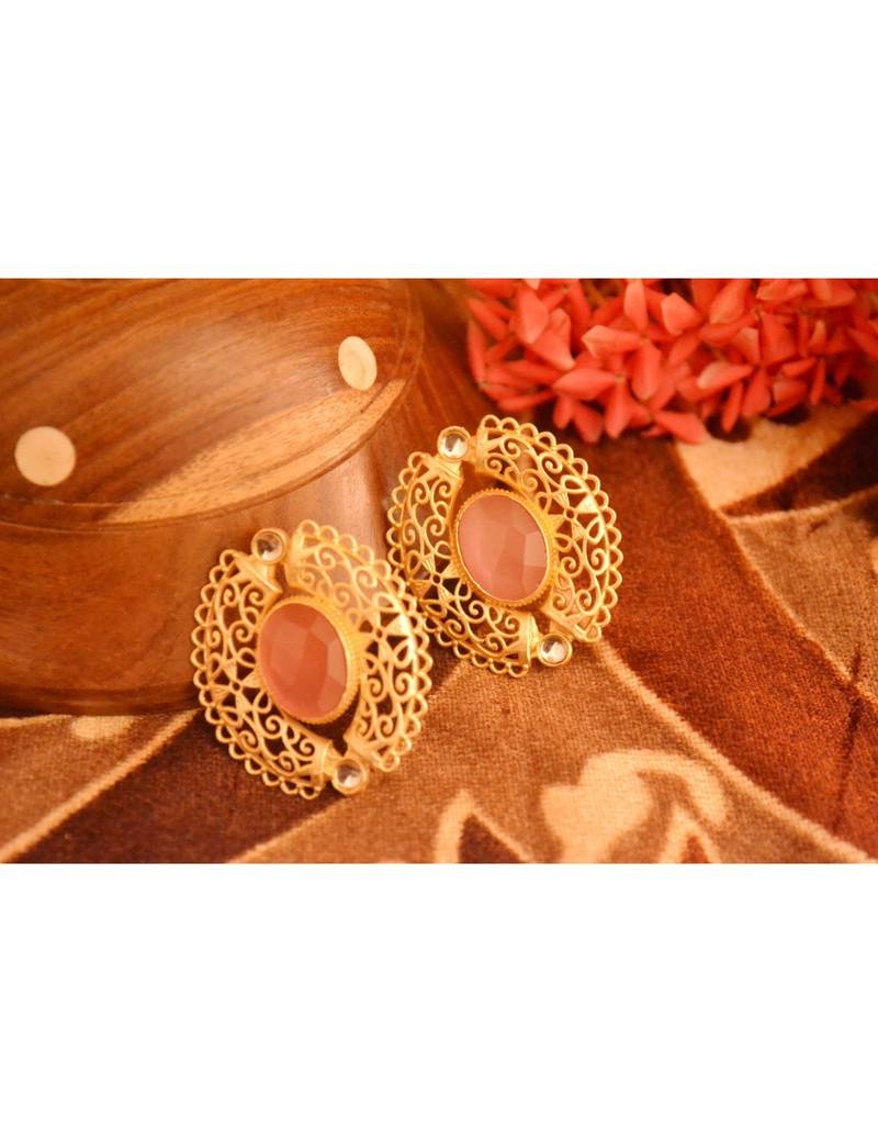 Designer Onyx Stone Gold Plated Golden Kundan Stones Stud Earrings