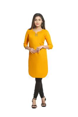 Yellow plain cotton kurti 1