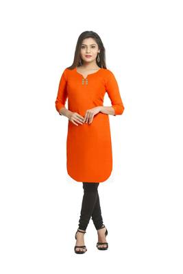 Orange plain cotton kurti 1