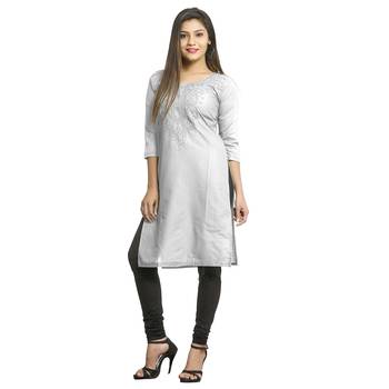 White embroidered cotton kurti 1