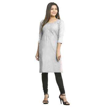 White embroidered cotton kurti 3