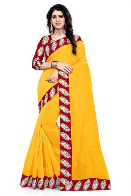 Yellow printed chanderi saree with blouse 1