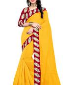 Yellow printed chanderi saree with blouse