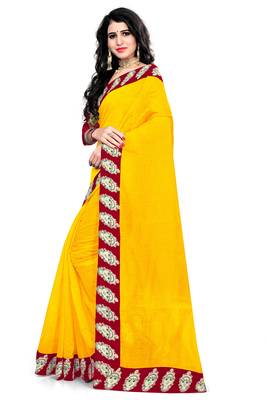 Yellow printed chanderi saree with blouse 2