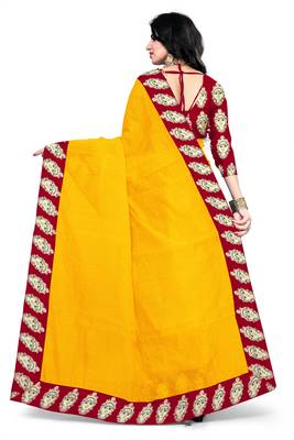 Yellow printed chanderi saree with blouse 3