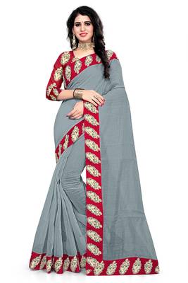 Grey Printed Chanderi Saree With Blouse 1