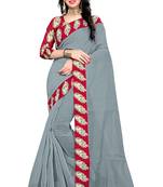Grey Printed Chanderi Saree With Blouse