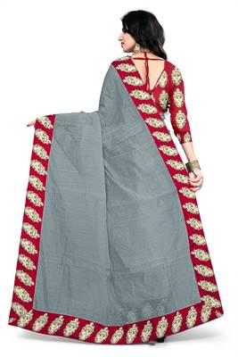 Grey Printed Chanderi Saree With Blouse 3