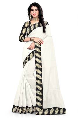 White printed chanderi saree with blouse 1